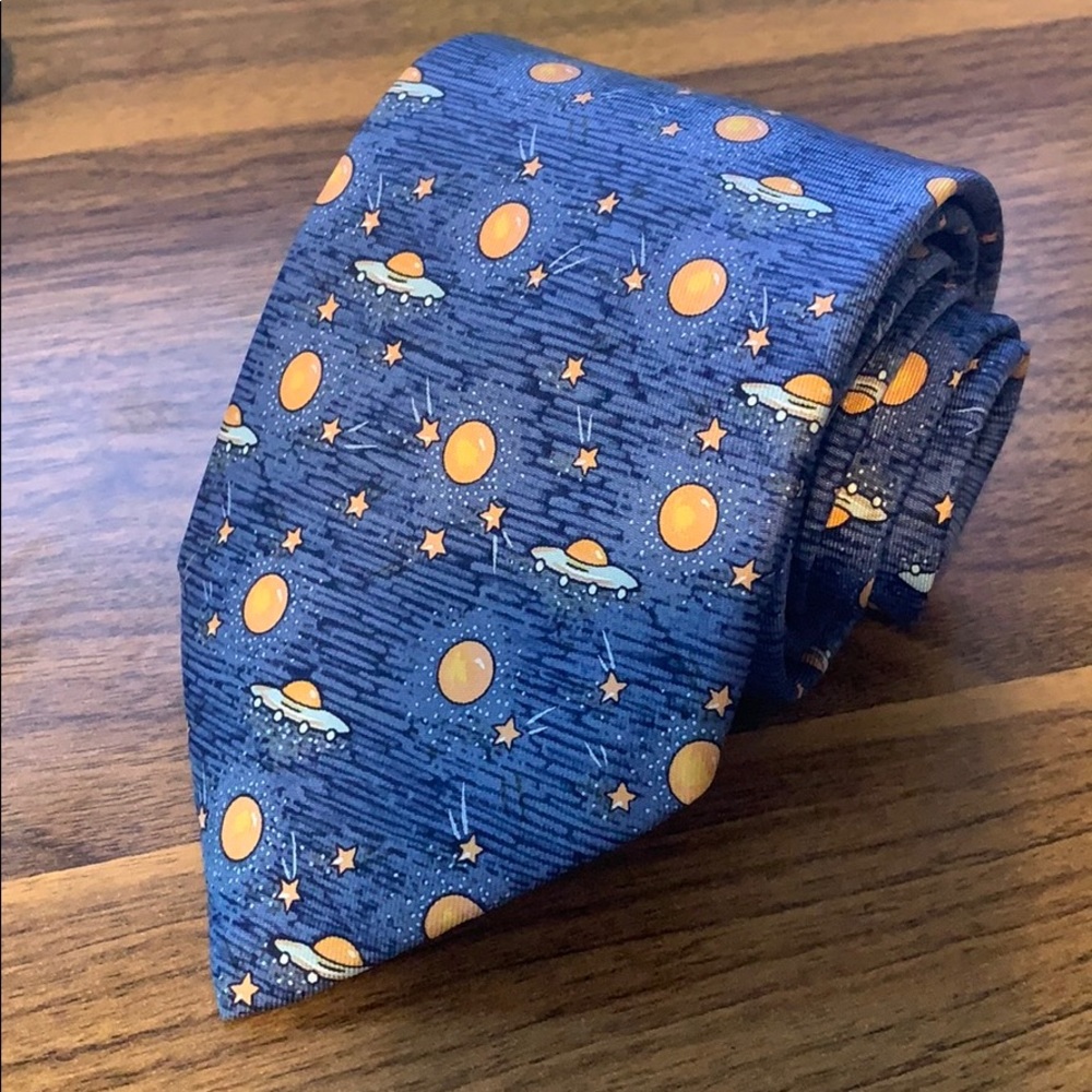 Hermès Tie - Blue & orange/yellow UFO / Space
